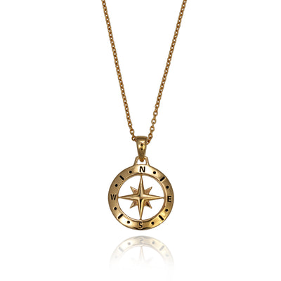 True North Compass Pendant with CZ Accents (Gold)